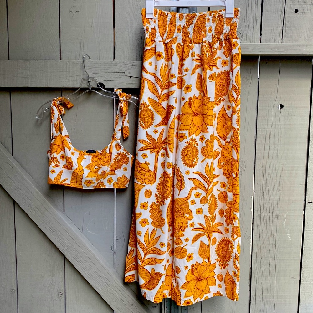 Floral Yellow Matching Tank & Loose Pants Set M